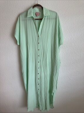 Show Me Your MuMu Mint Green Crinkle Button-Front Maxi Dress